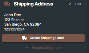 The Shipping card on a project