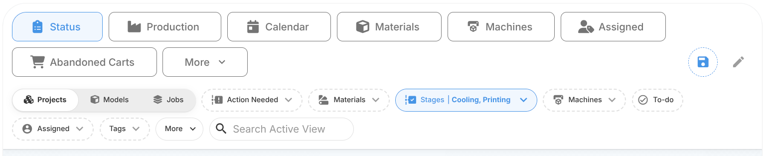 Filtering the dashboard by stage